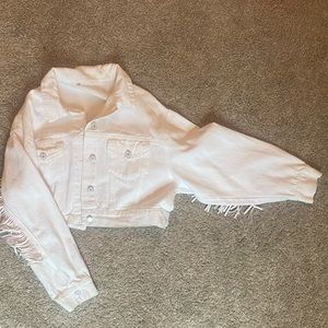 White Fringed Cropped Jacket